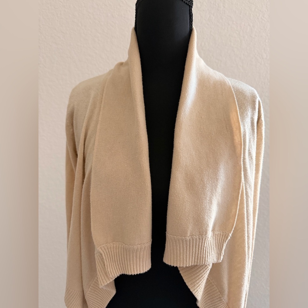 Forever 21 Beige Waterfall Knit Cardigan Draped Open Front Chic - Picture 5 of 10
